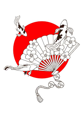 Japanese Fan with Koi Fish