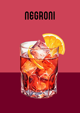 Negroni Cocktail Illustration | Negroni Cocktail Poster | Bold Bar Wall Art