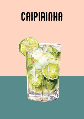 Caipirinha Cocktail Poster | Vibrant Bar Wall Art | Caipirinha Cocktail Illustration