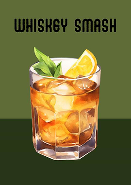 Whiskey Smash Cocktail Poster | Refreshing Bar Wall Art | Whiskey Smash Cocktail