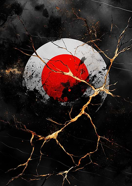 Red Circle on Black Marble