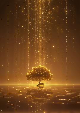 Golden Piano Under Stars