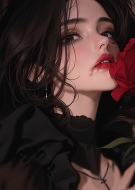 Anime Girl with Rose