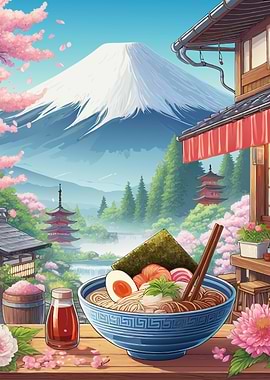 Anime Ramen with Mt. Fuji