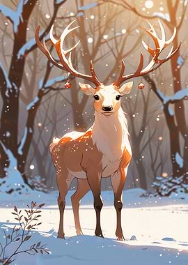 Reindeer in Winter Forest