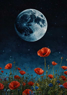 Moonlit Poppy Field