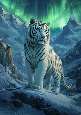 White Tiger in Snowy Mountains