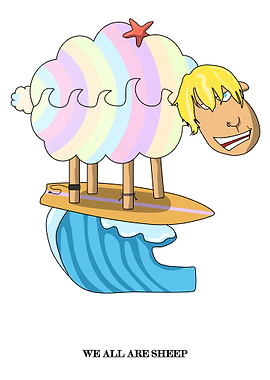 Surfing Sheep Cartoon