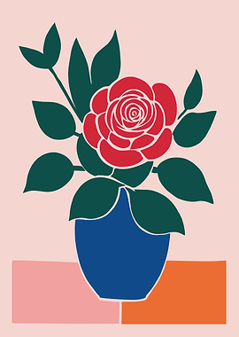 Red Rose in Blue Vase