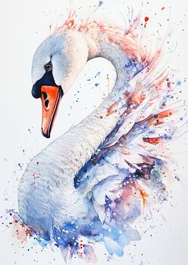 Watercolor Swan with Splashes