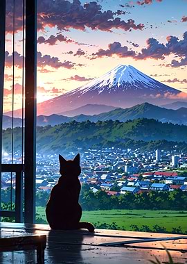 Cat Watching Mt. Fuji