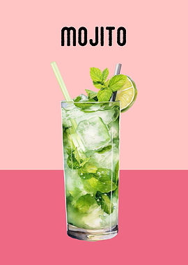 Mojito Watercolor Illustration | Mojito Cocktail Poster | Refreshing Bar Wall Art