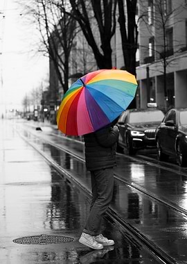 Rainbow Umbrella in City