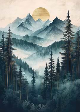 Golden Sunset Mountain Landscape