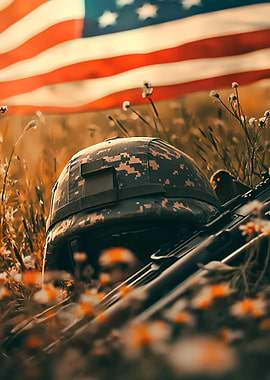 Military Helmet and Rifle