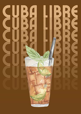 Cuba Libre Cocktail Watercolor