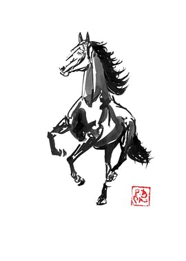 Black Horse Ink Painting