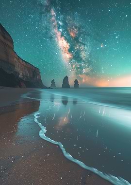 Starry sky Coastal cliffs