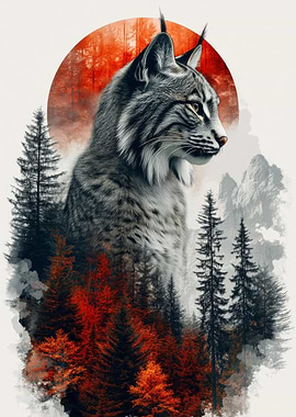 Lynx in Autumn Forest