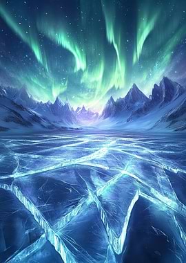 Aurora Borealis Over Frozen Lake