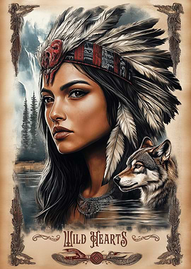Native American Woman with Wolf