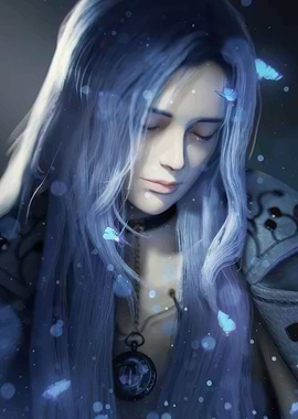 Blue-Haired Woman with Butterflies