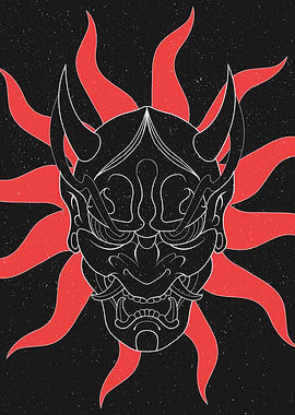 Black Oni Mask with Sun