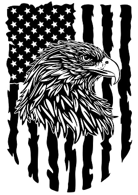 American Eagle Flag - Black and White