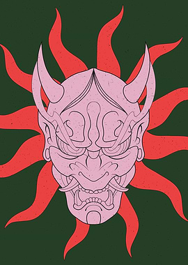 Pink Oni Mask Illustration