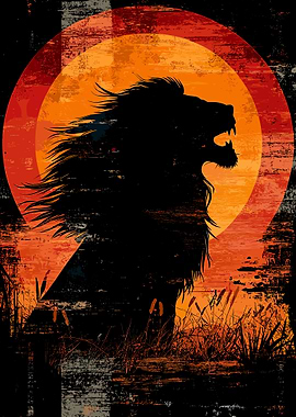 Lion Silhouette Sunset