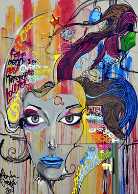 Graffiti Portrait of a Woman with Text