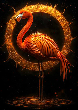Flamingo in Golden Halo Animal
