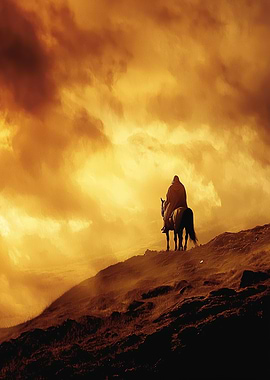 Lone Rider in Golden Sky