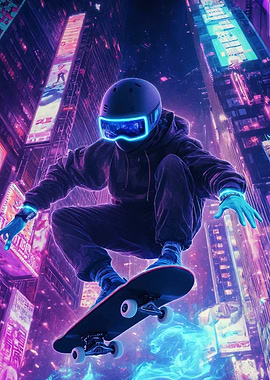 Neon Skateboarder