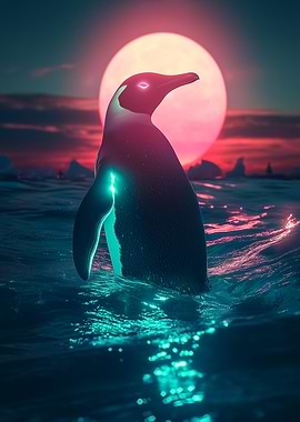 Neon Penguin Sunset