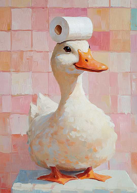 Duck with Toilet Paper Hat