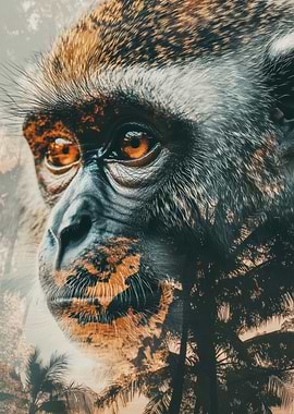 Monkey Portrait with Palm Trees