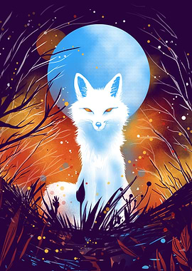 White Fox Under the Moon