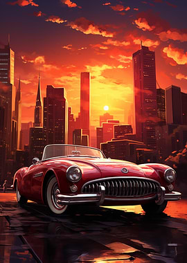 Red Convertible at Sunset