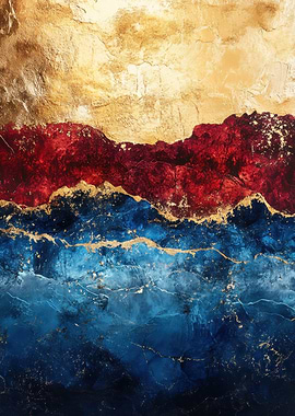 Abstract Gold, Red, Blue Art