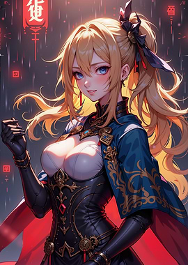 Anime Girl in Blue and Gold