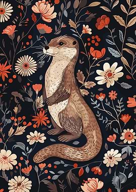 Otter in Floral Pattern