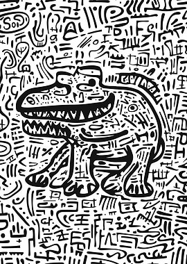Doodle Crocodile Art Poster