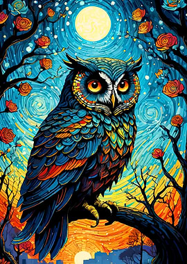 Owl in Starry Night