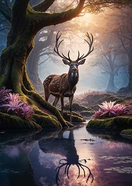 Majestic Deer in Enchanted Forest