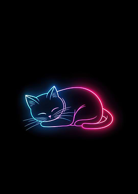 Neon Cat Sleeping
