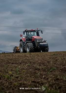 Red Tractor in Field