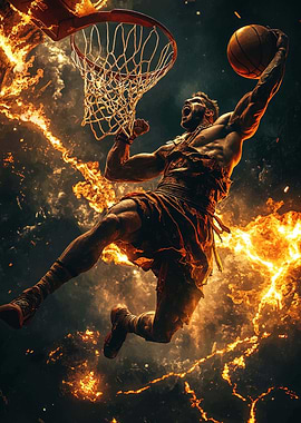Fiery Basketball Dunk