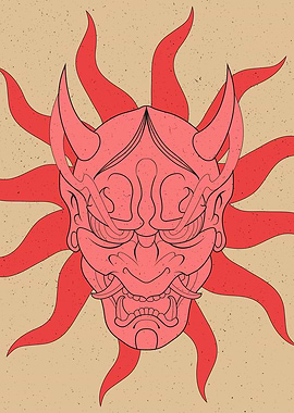 Pink Dark Oni Mask Illustration