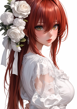 Anime Girl with White Flowers Waifu